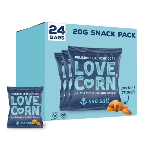 LOVE CORN Meersalz Geschmack - Geröstete Maiskörner - Glutenfrei - Vegan Mais Snacks - Kalorienarm - Gesunder Snack - (Packung mit 24 Beuteln, je 20g) von Love Corn