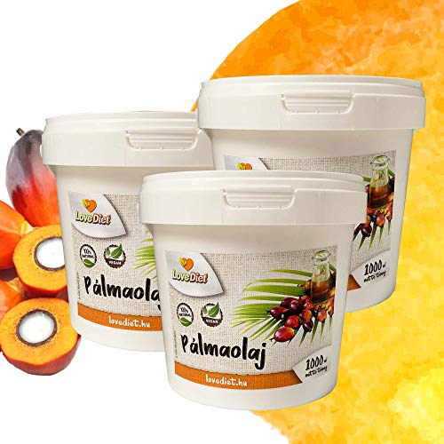 LoveDiet Palm Oil / Palmöl / Palmfett / Raffiniert / hellgelbliche Färbung / 3erPack(3x1000ml) im praktischen Eimer von LoveDiet