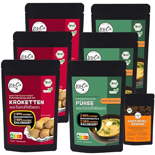 LOWER CARB KARTOFFELPRODUKTE | stark kohlenhydratreduziert | kalorienreduziert | protein- und ballaststoffreich | bio … (3x KROKETTEN + 3x PÜREE) … von LowCa