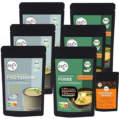 LOWER CARB KARTOFFELPRODUKTE | stark kohlenhydratreduziert | kalorienreduziert | protein- und ballaststoffreich | bio … (3x Suppe + 3x PÜREE) … von LowCa