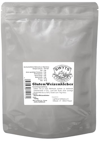 1500g Gluten/Weizenkleber - für bessere Teigstruktur und Low-Carb-Rezepte - Backen und Kochen wie die Profis mit Qualität von von SWYTS - mind. 12 Monate MHD von LowCarbWelt.de