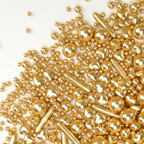 100g Perlen Torten-Zuckerstreu Pearl Sprinkles Mix Cake Sprinkles Topper Weiße Zuckerstreu für Desserts -Cupcake Cookies Macaron Doughnut Sugar Sprinkles On Birthday Party (GOLD-HEARTMIX) von Lozadia