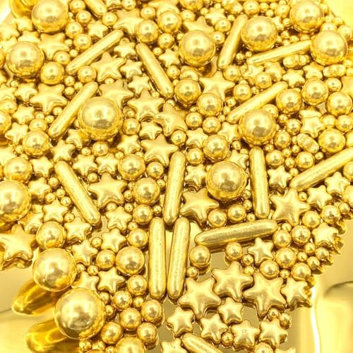 100g Perlen Torten-Zuckerstreu Pearl Sprinkles Mix Cake Sprinkles Topper Weiße Zuckerstreu für Desserts -Cupcake Cookies Macaron Doughnut Sugar Sprinkles On Birthday Party (GOLD-PEARLSTARMIX) von Lozadia