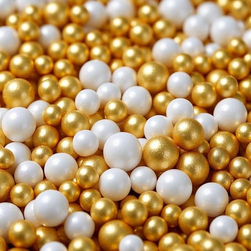 100g Perlen Torten-Zuckerstreu Pearl Sprinkles Mix Cake Sprinkles Topper Weiße Zuckerstreu für Desserts -Cupcake Cookies Macaron Doughnut Sugar Sprinkles On Birthday Party (White Gold) von Lozadia