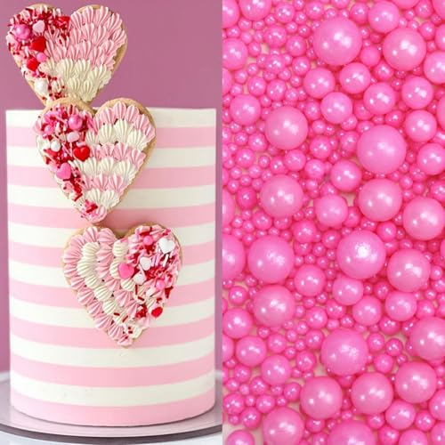 100g Perlen Torten-Zuckerstreu Pearl Sprinkles Mix Cake Sprinkles Topper Weiße Zuckerstreu für Desserts -Cupcake Cookies Macaron Doughnut Sugar Sprinkles On Birthday Party (Hot Pink) von Lozadia