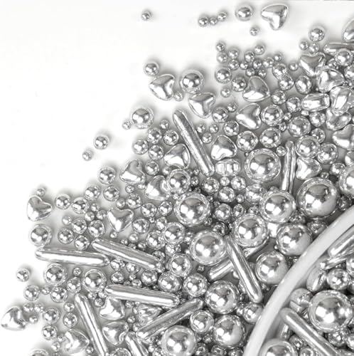 100g Perlen Torten-Zuckerstreu Pearl Sprinkles Mix Cake Sprinkles Topper Weiße Zuckerstreu für Desserts -Cupcake Cookies Macaron Doughnut Sugar Sprinkles On Birthday Party (SILVER-HEARTMIX) von Lozadia