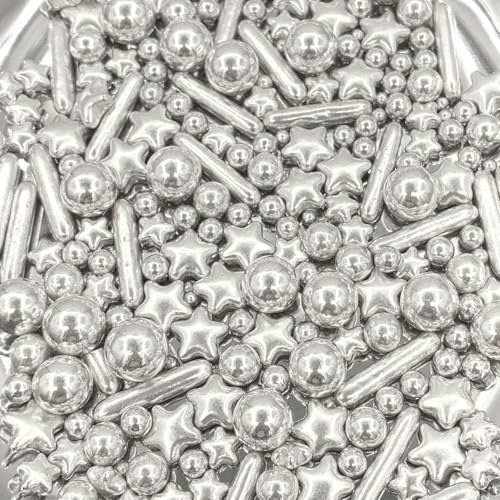 100g Perlen Torten-Zuckerstreu Pearl Sprinkles Mix Cake Sprinkles Topper Weiße Zuckerstreu für Desserts -Cupcake Cookies Macaron Doughnut Sugar Sprinkles On Birthday Party (SILVER-PEARLSTARMIX) von Lozadia