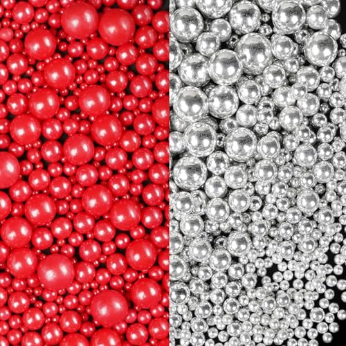 100g Perlen Torten-Zuckerstreu Pearl Sprinkles Mix Cake Sprinkles Topper Weiße Zuckerstreu für Desserts -Cupcake Cookies Macaron Doughnut Sugar Sprinkles On Birthday Party (Silver Red) von Lozadia