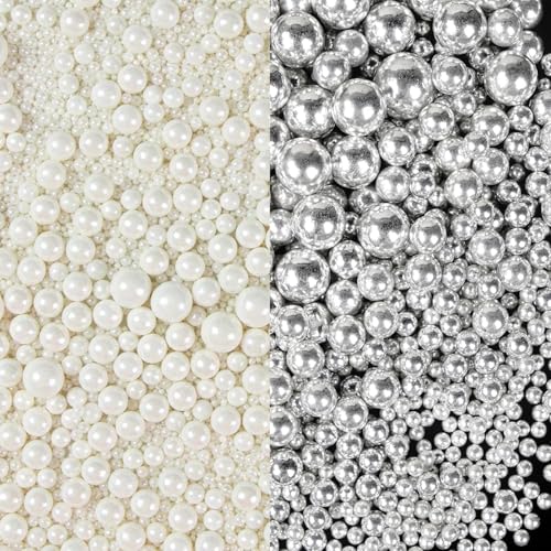 100g Perlen Torten-Zuckerstreu Pearl Sprinkles Mix Cake Sprinkles Topper Weiße Zuckerstreu für Desserts -Cupcake Cookies Macaron Doughnut Sugar Sprinkles On Birthday Party (WHITE-SILVER) von Lozadia