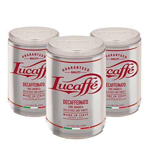 Entkoffeinierter gemahlener Kaffee - Lucaffé Decaffeinato - 100% Arabica - 3er Pack (3 x 250g) - Süßer Geschmack - Stahldose schützt vor Aromaverlust von Lucaffé