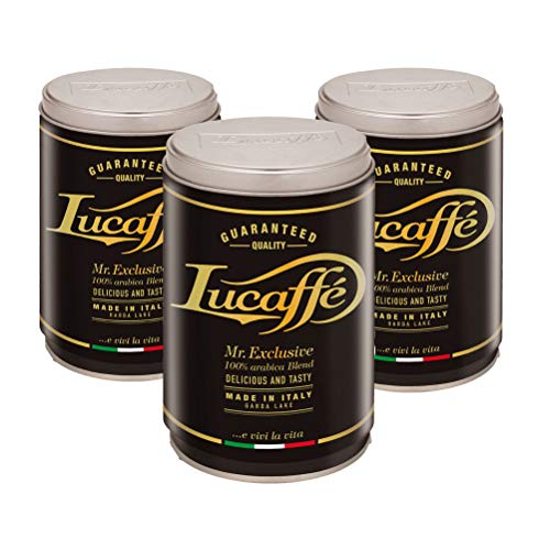 Lucaffé Mr. Exclusive, 100% Arabica Kaffeebohnen, 3x250g. in stilvoller Stahlbox, langanhaltendes Aroma, Herkunft Südamerika Asien Afrika, süßer Geschmack von Lucaffé