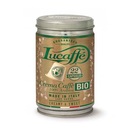 Lucaffè - 22 Kaffeekapseln Kompatibel mit Nespresso Crema Caffè Bio, Dose | Kaffee Kapsel Kaffeemaschine | Mittlere Röstung | Süsser & cremiger Geschmack | Intensives & umhüllendes Aroma | Fair Trade Lucaffè - 22 Kaffeekapseln Kompatibel mit Nespresso Crema Caffè Bio, Dose | Kaffee Kapsel Kaffeemaschine | Mittlere Röstung | Süsser & cremiger Geschmack | Intensives & umhüllendes Aroma | Fair Trade von Lucaffé