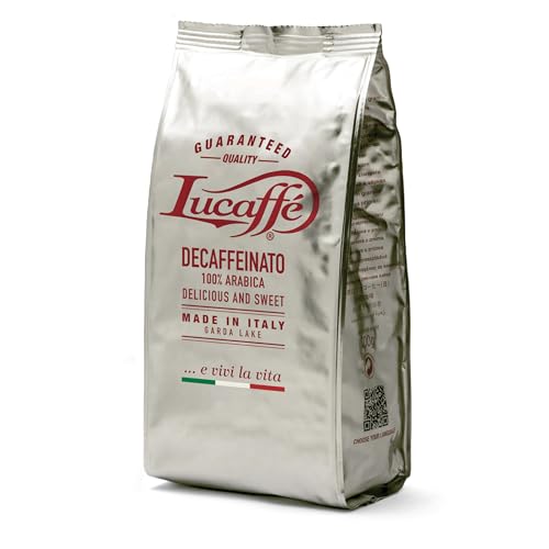 Lucaffè - Entkoffeinierte Kaffeebohnen Decaffeinato, 700 Gr | Kaffeebohnen zum Mahlen für Espresso ohne Koffein | Dunkle Röstung | Süßer und fruchtiger Geschmack, cremig | Intensives Aroma von Lucaffé