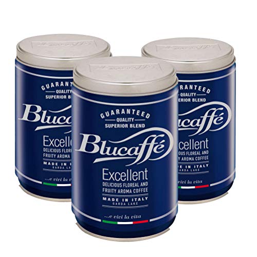 Lucaffé - 3 Kaffeebohnendosen Blucaffè, 250 Gr | Kaffee aus ganzen Bohnen zum Mahlen für Espresso | Mittlere Röstung | Fruchtiger und blumiger Geschmack, cremig | Intensives und anhaltendes Aroma von Lucaffé