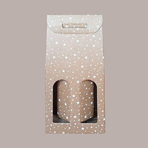LUCGEL Srl 10 Stück Karton Flaschenhalter (2 Flaschen) Star Galaxy White 18 x 9 x 39 cm mit Fenster und Griff aus Papier für Zusammensetzungen Geschenkverpackung von Lucgel