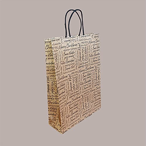 Lucgel Srl 20 Stück Einkaufstaschen aus Papier braun Words Griff aus Kordel, 270 x 110 x 350 von Lucgel
