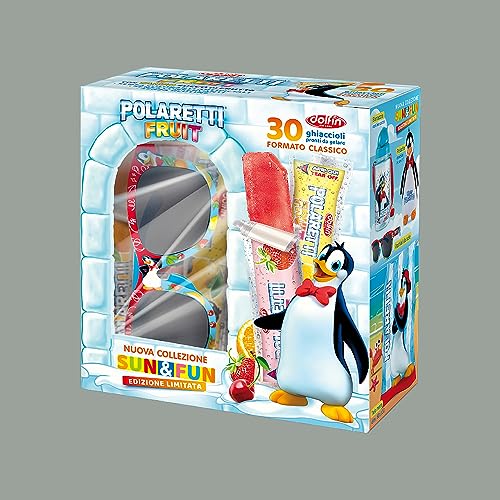 Lucgel 30 Stück (1260 ml) Polaretti Eis am Stiel Fruit bereit zum Eis mit Überraschung 1 Brille Sun&Fun Limitierte Edition Dolfin von Lucgel