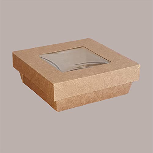 Lucgel Srl 30 Stück kleine Lebensmittelbox zum Mitnehmen aus braunem Papier mit Sichtfenster | 143x143H50 von Lucgel