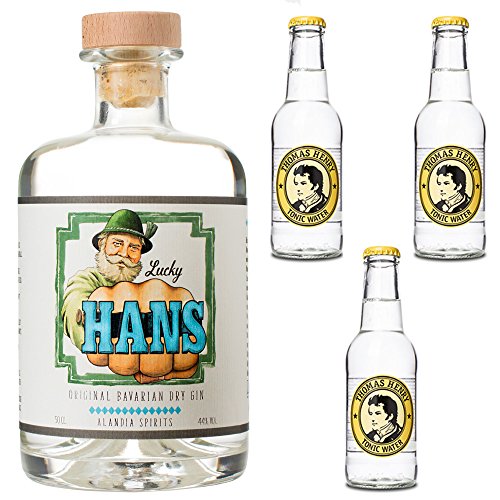 Gin Tonic Set Lucky HANS | Deutscher Craft Gin aus Bayern | Ausschließlich mit einheimischen Botanicals destilliert | 3x Thomas Henry Tonic Wasser von Lucky HANS