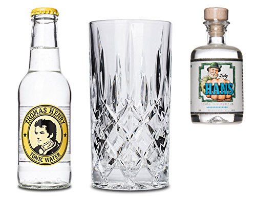 Lucky HANS Gin Tonic Geschenkset | Gin Glas Kristall | Thomas Henry Tonic Wasser | Bavarian Dry Gin von Lucky HANS