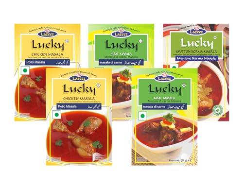 Lucky Curry Combo Masala 5 Pack (2 Fleisch Masala, 2 Huhn Masala, 1 Fleisch Korma Masala,) von Lucky Masale