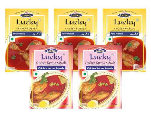 Lucky Huhn Soße Combo Masala 5 Pack (3 Huhn Masala, 2 Huhn Korma Masala) von Lucky Masale
