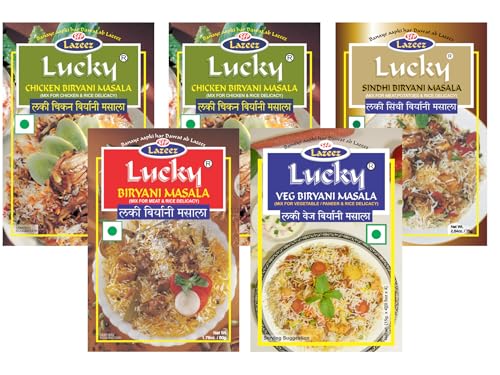 Lucky Veg/Nicht-Veg-Biryani-Kombipaket (Huhn-Biryani (2), Hammel-Biryani, Sindhi-Biryani, Gemüse-Biryani) von Lucky Masale