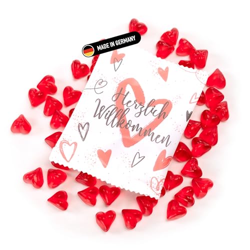 Lucky Treats - Herzlich Willkommen Fruchtgummi Päckchen - 50 Stück - Mini Herzen Weiß Matt - Gummibärchen Gastgeschenke Hochzeit Taufe Geburtstag - Made in Germany Lucky Treats - Herzlich Willkommen Fruchtgummi Päckchen - 50 Stück - Mini Herzen Weiß Matt - Gummibärchen Gastgeschenke Hochzeit Taufe Geburtstag - Made in Germany von Lucky Treats