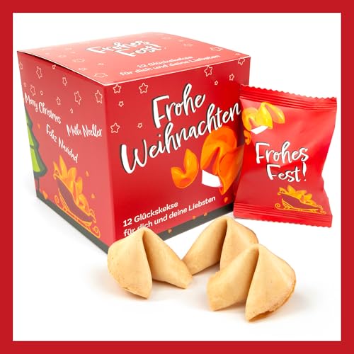 Lucky Treats Weihnachts Glückskekse - 12 Stück - Lebkuchen Geschmack - Adventskalender Füllung - Sprüche auf Deutsch & Englisch - Vegan - Made in Germany von Lucky Treats