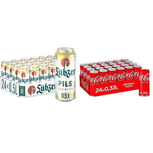 Lübzer Premium Pils, Bier Dose Einweg (24 X 0.5 L) Dosenbier & Coca-Cola Classic, Pure Erfrischung mit unverwechselbarem Coke Geschmack in stylischem Kultdesign, EINWEG Dose (24 x 330 ml) von Lübzer