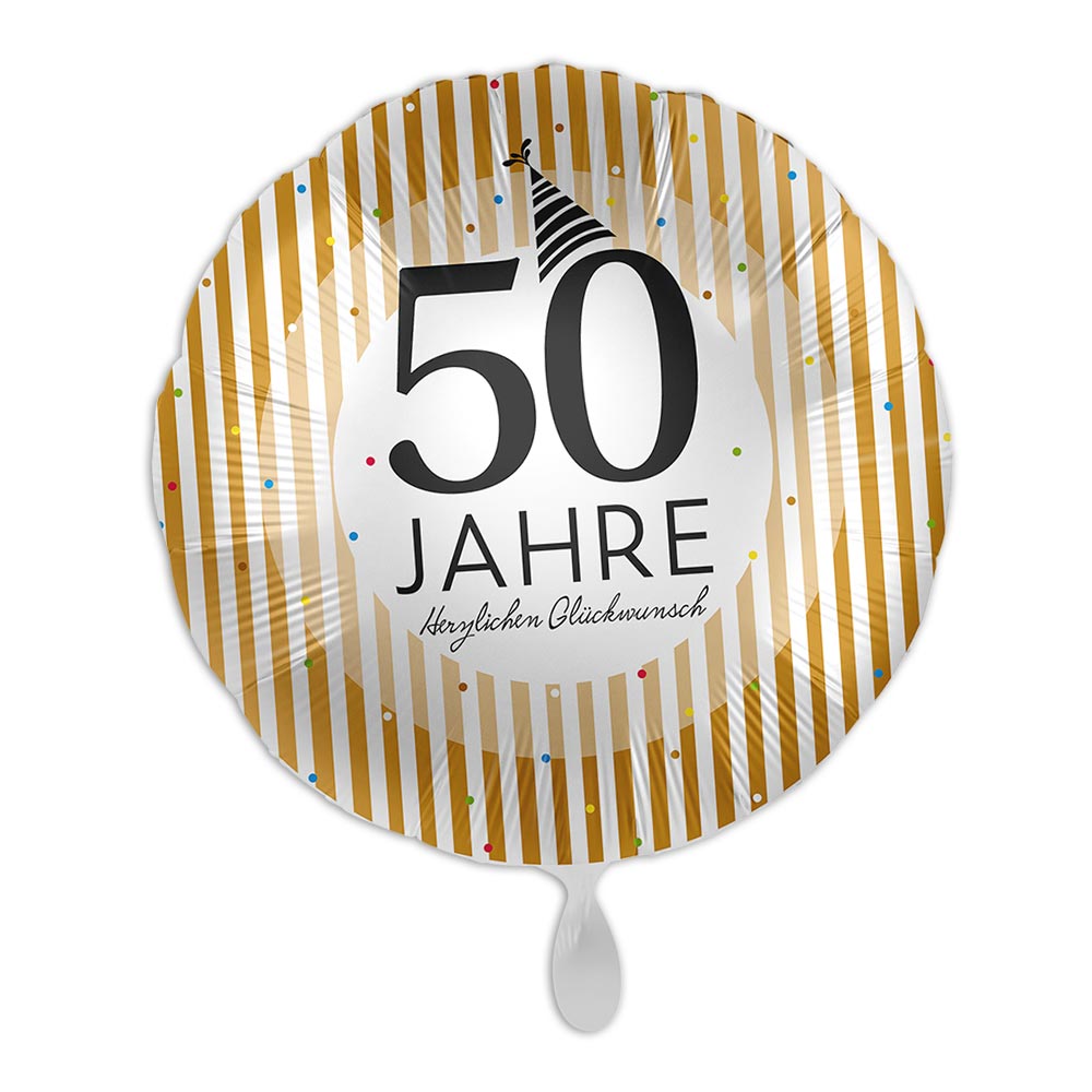 "50 Jahre", Motiv Golden Stripes, Heliumballon rund Ø 34 cm von Luftballon-Markt GmbH