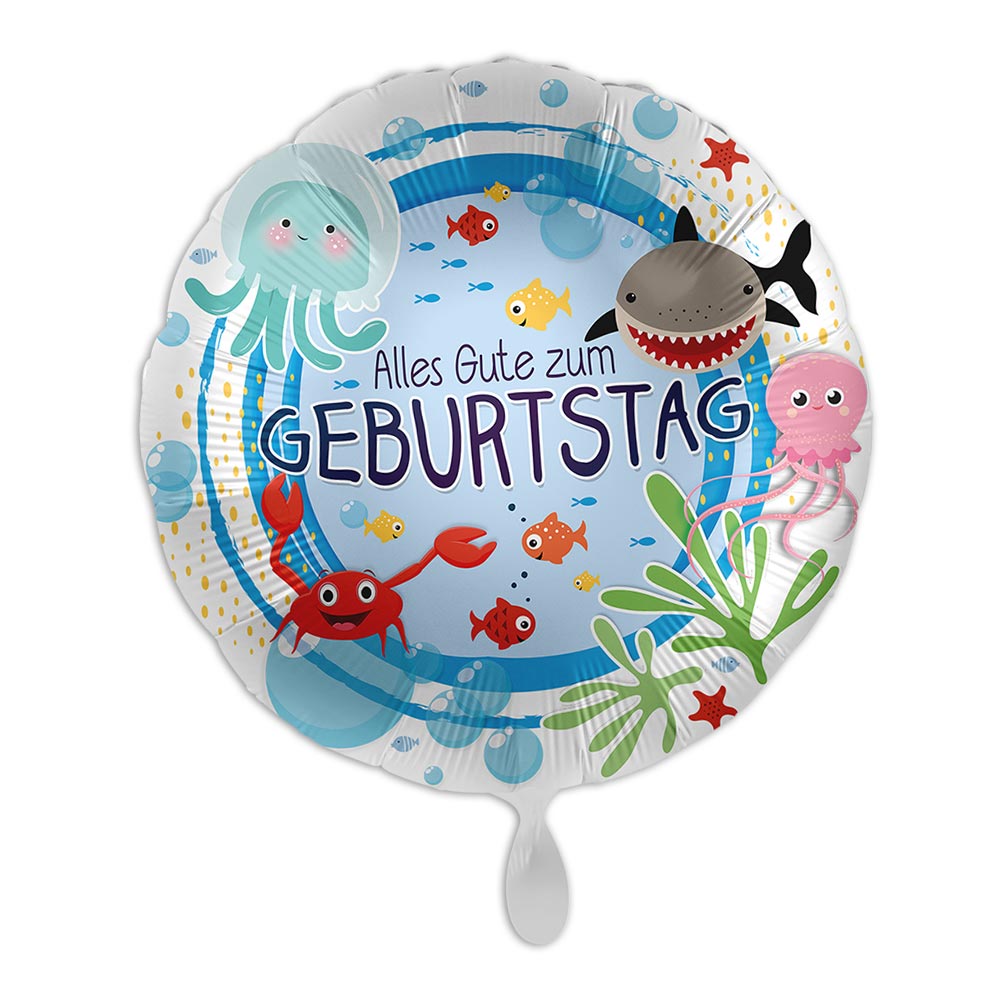 "Geburtstag", Unterwasserwelt, Heliumballon rund Ø 34 cm von Luftballon-Markt GmbH