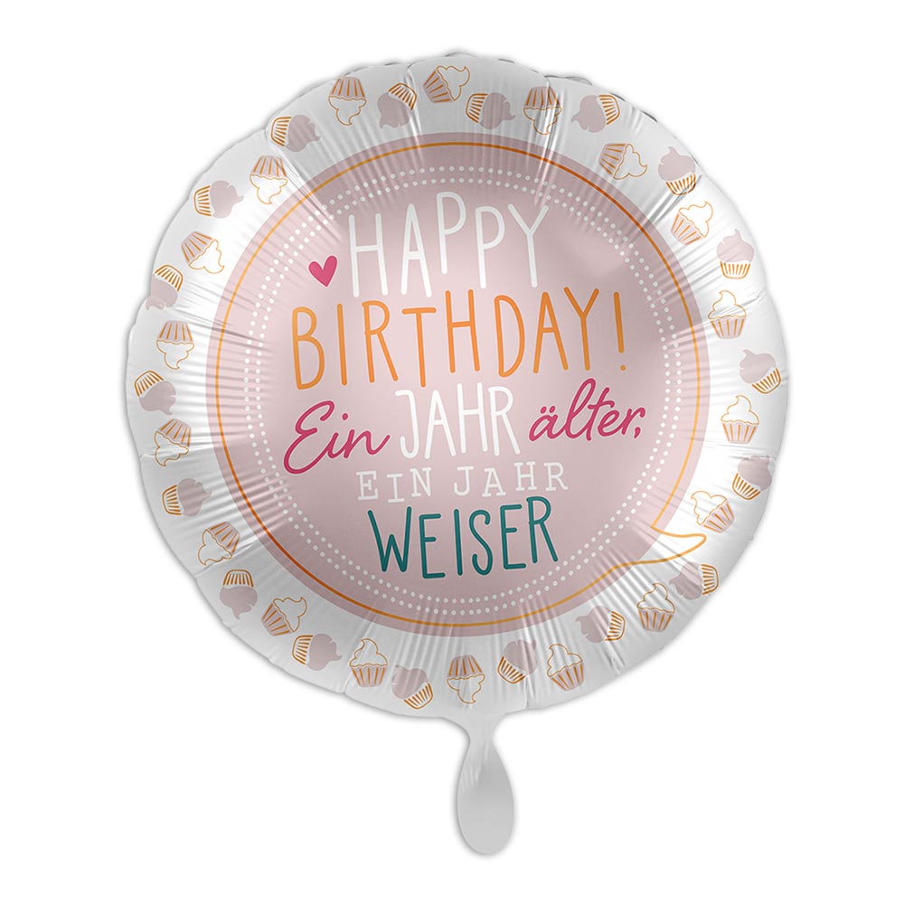 "Happy Birthday", Cupcake, Folienballon rund Ø 34 cm von Luftballon-Markt GmbH