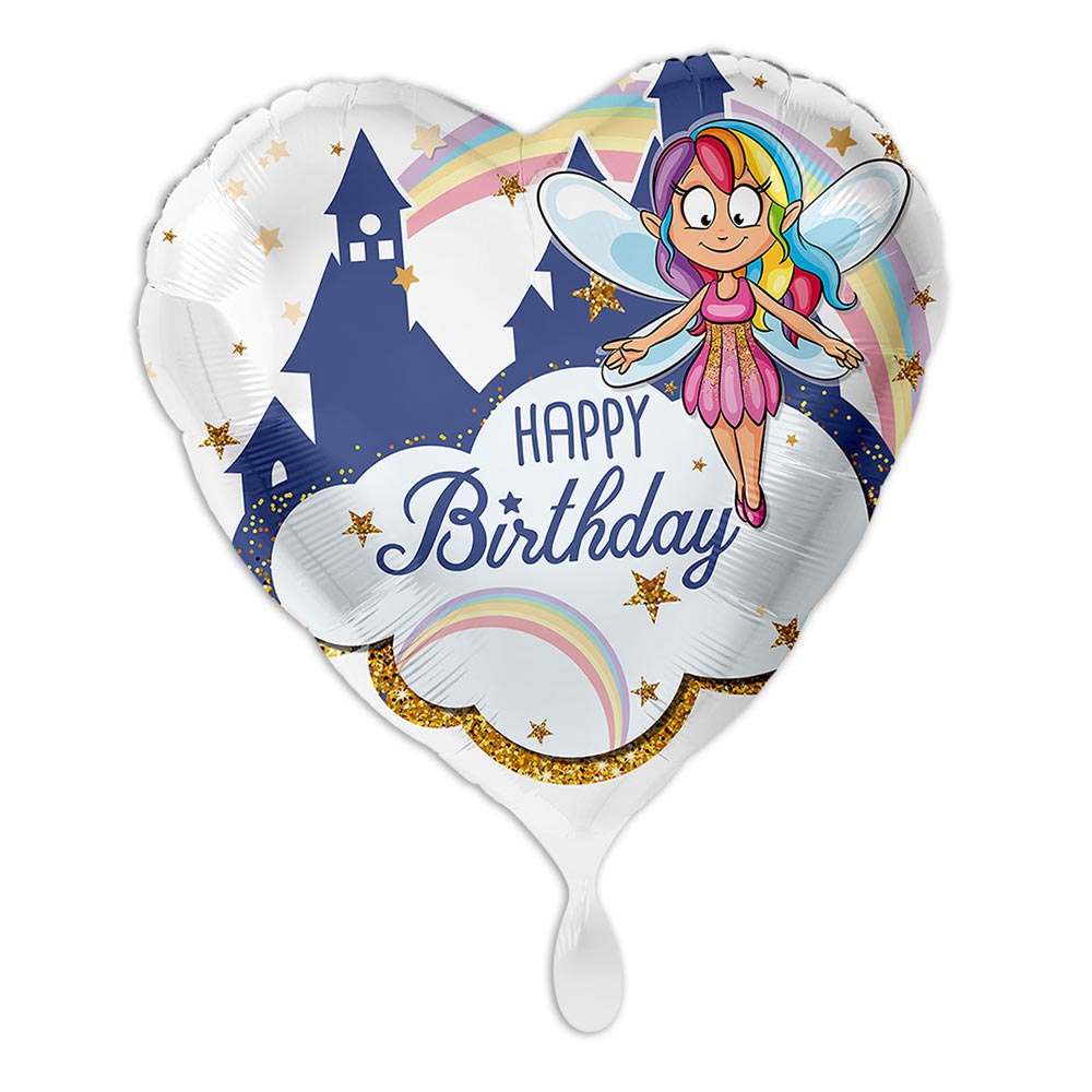 "Happy Birthday", Glitzer Fee, Folienballon Herzförmig von Luftballon-Markt GmbH
