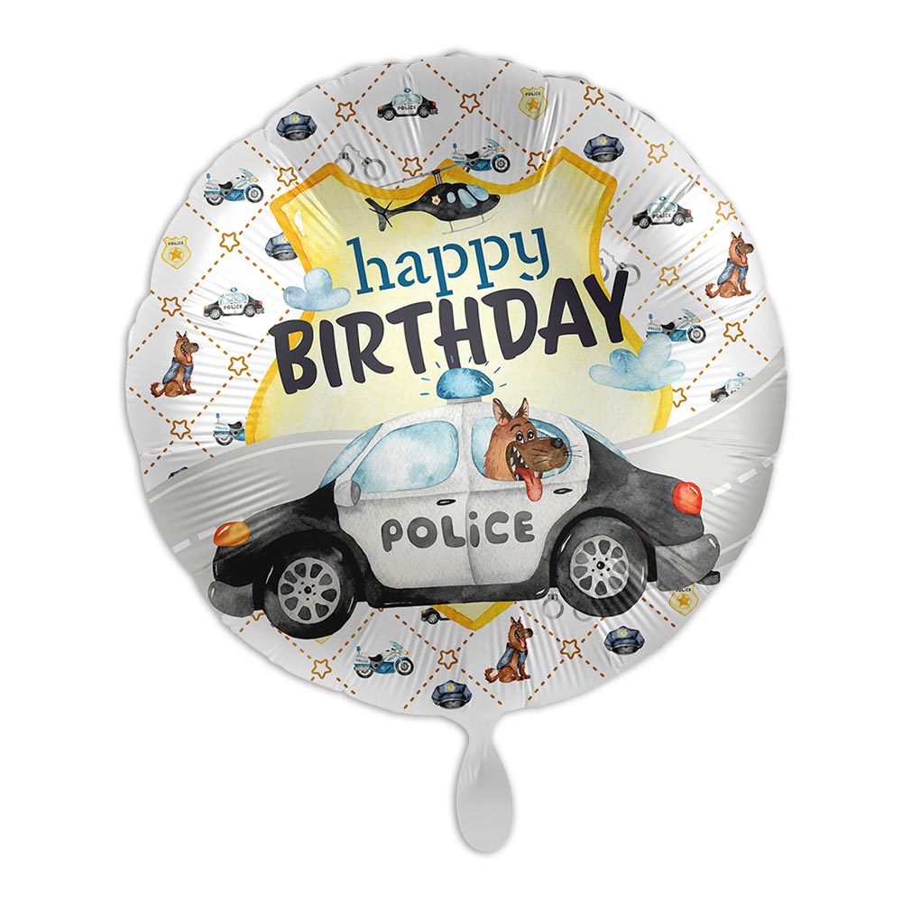 "Happy Birthday", Motiv Polizei, Folienballon rund Ø 34 cm von Luftballon-Markt GmbH