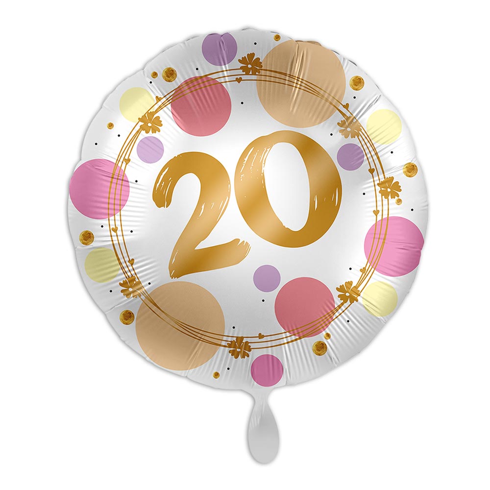 Zum 20. Geburtstag, Rosa, Heliumballon rund Ø 34 cm von Luftballon-Markt GmbH