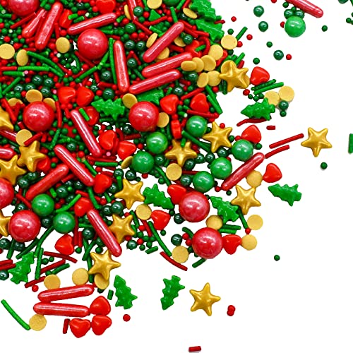 Lukinuo 4,6 Oz Weihnachten Sprinkles rot grün gold essbare Weihnachten Urlaub Süßigkeiten Sprinkles essbare Weihnachten Sprinkles Jimmies für Backen Cookie Kuchen Cupcake Eiscreme Dessert Dekorationen von Lukinuo