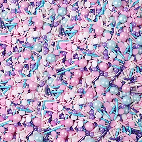 Lukinuo 8,4 Oz Pastell Sprinkles, weiß rosa lila blau Sprinkles, essbare Kuchen Cupcake Sprinkle, Dessert Keks Süßigkeiten Sprinkle Einhorn Meerjungfrau Sprinkle, Sprinkle Jimmies Mix für Backen Dekor von Lukinuo