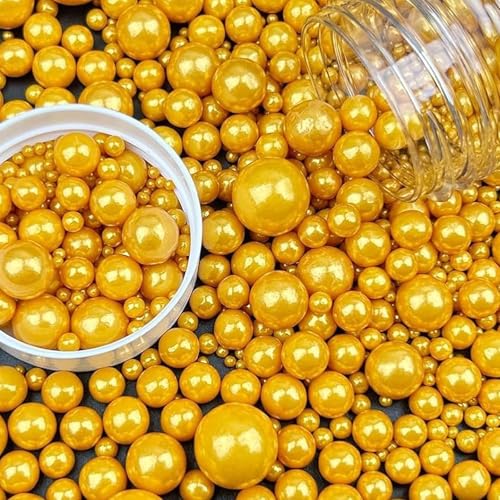 Lukinuo Essbare Goldene Perlen Zucker Streusel 130g/ 4.6oz Süßigkeiten Mixing Backen Dessert Kuchen Streusel für Cupcake Toppers Cookie Dekorieren Eis Feiern Valentinstag Halloween Kuchendekorationen von Lukinuo