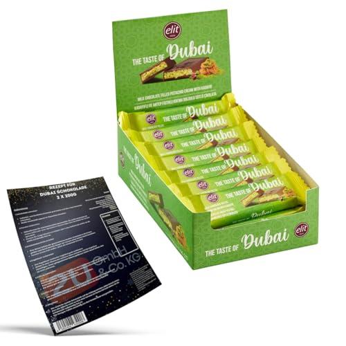Elit "The Taste of Dubai" - Dubai schokolade Pistazie Original, Milchschokolade gefüllt mit Pistaziencreme und Engelshaar Kadayif + Rezept® zum selbstmachen (24x30g) Elit "The Taste of Dubai" - Dubai schokolade Pistazie Original, Milchschokolade gefüllt mit Pistaziencreme und Engelshaar Kadayif + Rezept® zum selbstmachen (24x30g) von Luna