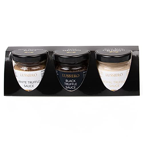 Lussiero Trüffel Geschenkset - Weisse Bianchetto Trüffelsauce, Schwarze Sommertrüffel Sauce und Royale Weisse Trüffel-Sauce von Lussiero