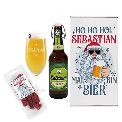 Lustapotheke® Männergeschenk zu Weihnachten mit Pils, Snackwurst und Bierglas mit Gravur in Geschenkverpackung von Lustapotheke