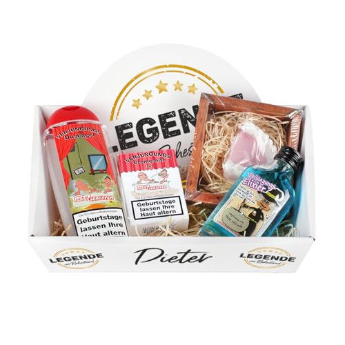 Lustapotheke® Personalisierter Geschenkkorb zur Rente, gefüllt mit witzigen Produkten von Lustapotheke
