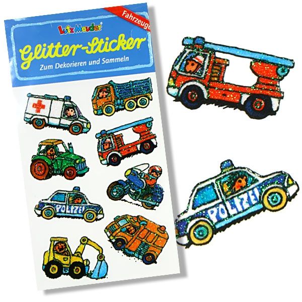 Glitzersticker Fahrzeuge, 1 Karte, Traktor, Krankenwagen, Feuerwehr... von Lutz Mauder