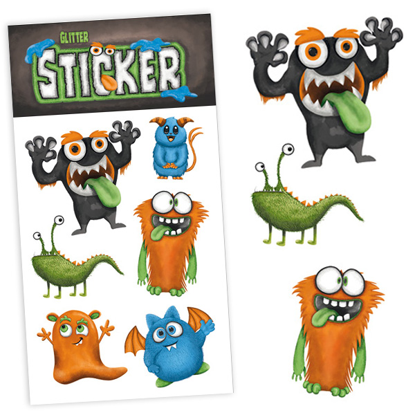 Glitzersticker Monster, coole Kinder-Sticker als Mitgebsel, 1 Karte von Lutz Mauder