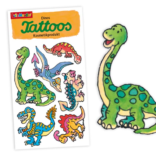 Temporäre Dino-Tattoos für Kinder, 1 Tattoo-Karte mit 6 Motiven von Lutz Mauder