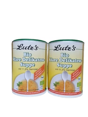 2x Bio Klare-Delikatess-Suppe (240g Dose) mit 11,5% Gemüse,vorzüglich als Gemüsebrühe geeignet lactosefrei glutenfrei ohne Hefeextrakt ohne geschmacksverstärknde Zusatstoffe von Lutz's