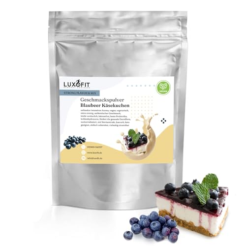 Luxofit Blaubeere Käsekuchen Geschmackspulver 300 g Strong Flavour Mix Getränkearoma Pulver Geschmacksintensive Backzutat Natürlich und Zuckerfreies Pulver, Veganer Geschmacksverstärker von luxofit