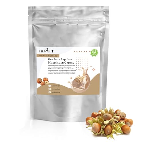 Luxofit Haselnuss Creme Geschmackspulver 300 g Strong Flavour Mix Getränkearoma Pulver Geschmacksintensive Backzutat Natürlich und Zuckerfreies Pulver, Veganer Geschmacksverstärker von luxofit