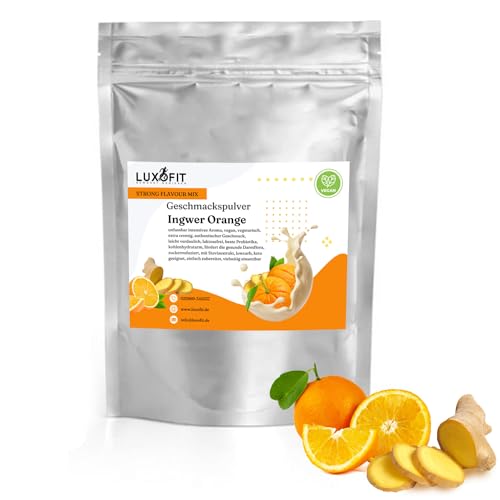 Luxofit Ingwer Orange Geschmackspulver 300 g Strong Flavour Mix Getränkearoma Pulver Geschmacksintensive Backzutat Natürlich und Zuckerfreies Pulver, Veganer Geschmacksverstärker von luxofit